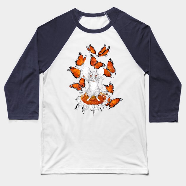 Mouse Butterflies Baseball T-Shirt by ruta13art